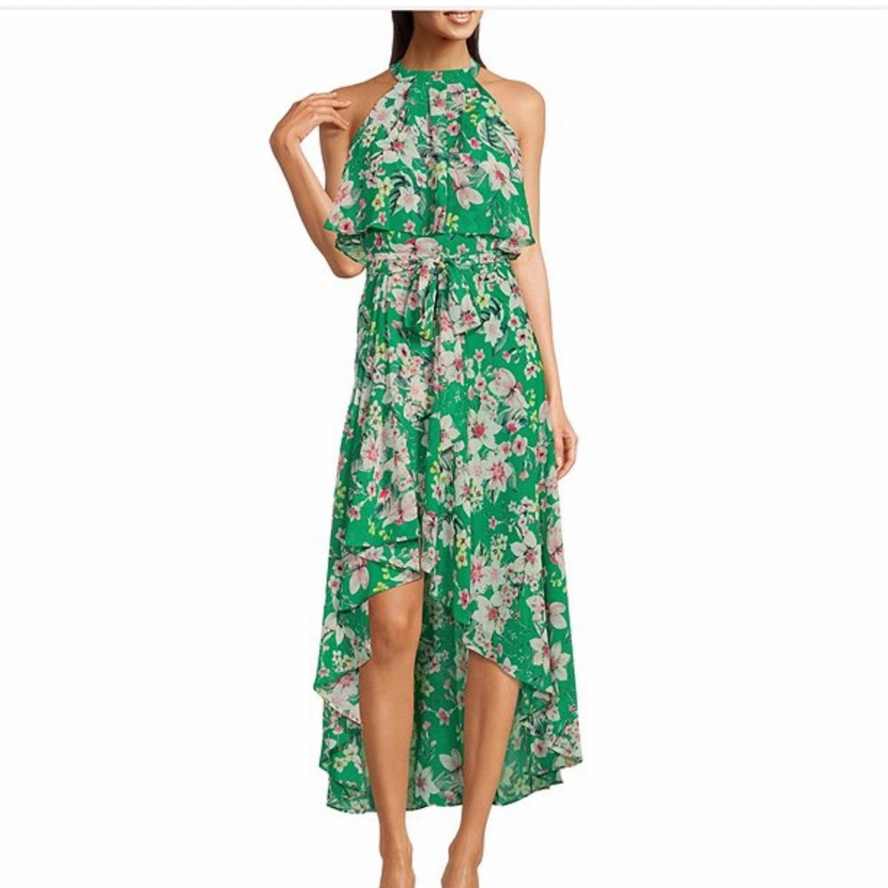 Eliza J Print Asymmetrical Halter Dress
